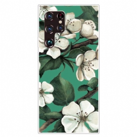 Hoesje voor Samsung Galaxy S22 Ultra 5G Witte Bloemen Geschilderd