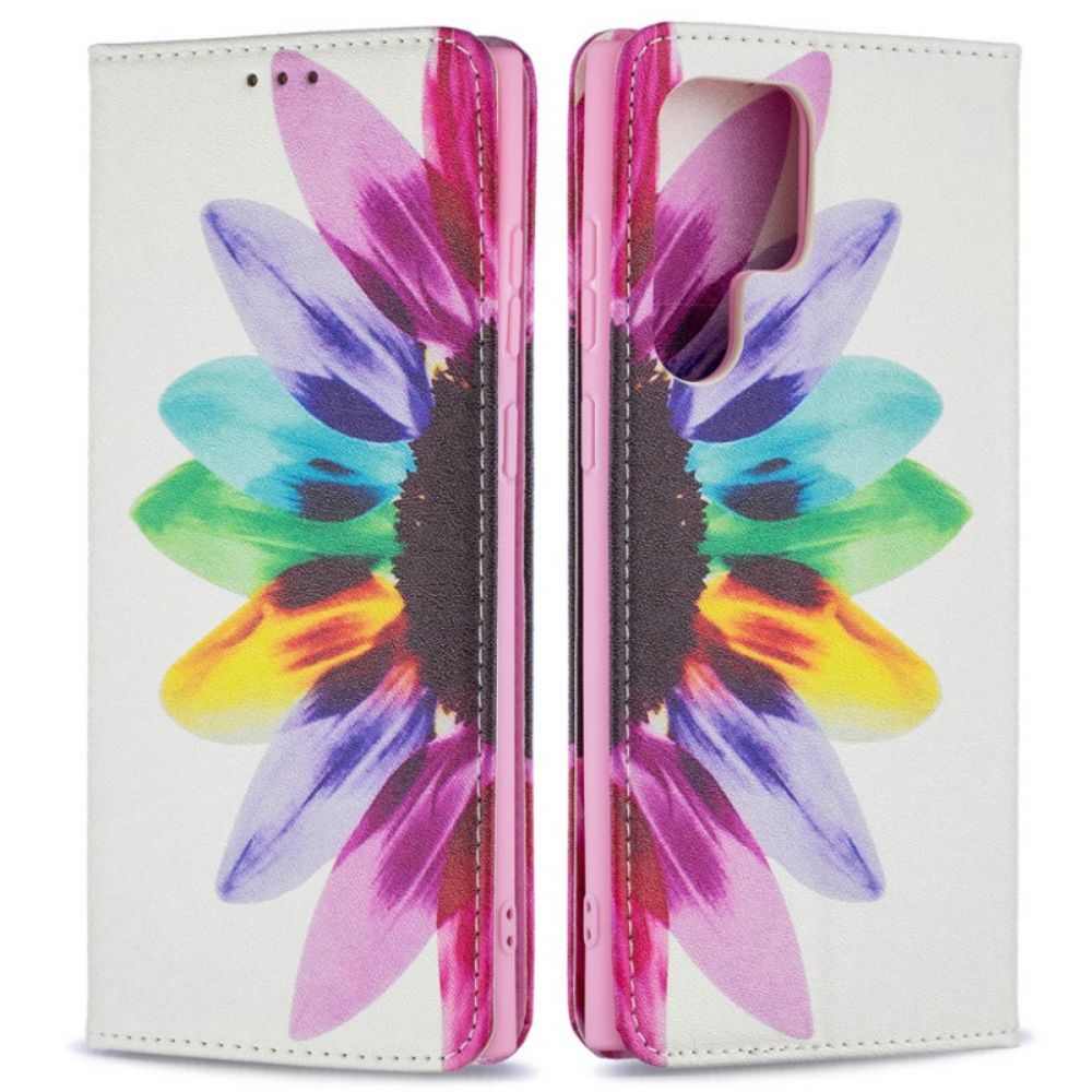 Leren Hoesje voor Samsung Galaxy S22 Ultra 5G Aquarel Bloem