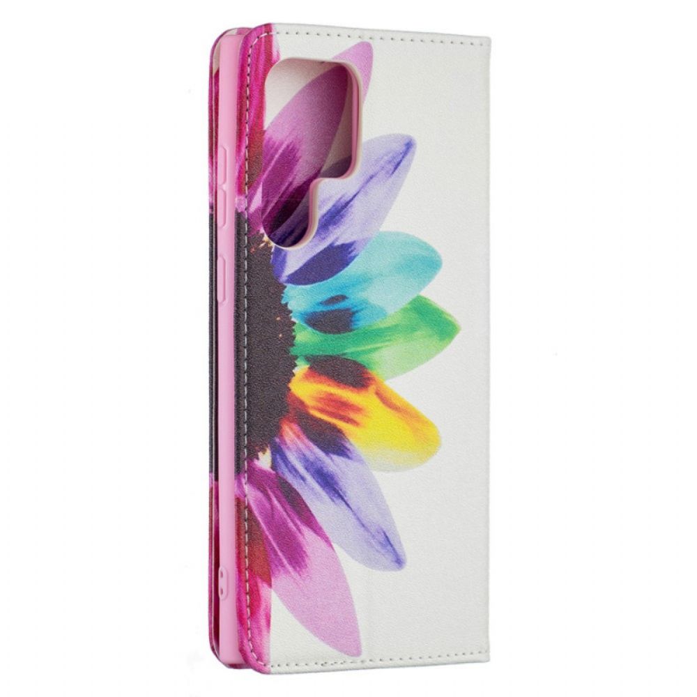 Leren Hoesje voor Samsung Galaxy S22 Ultra 5G Aquarel Bloem