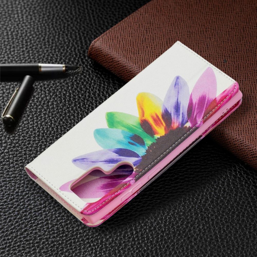 Leren Hoesje voor Samsung Galaxy S22 Ultra 5G Aquarel Bloem