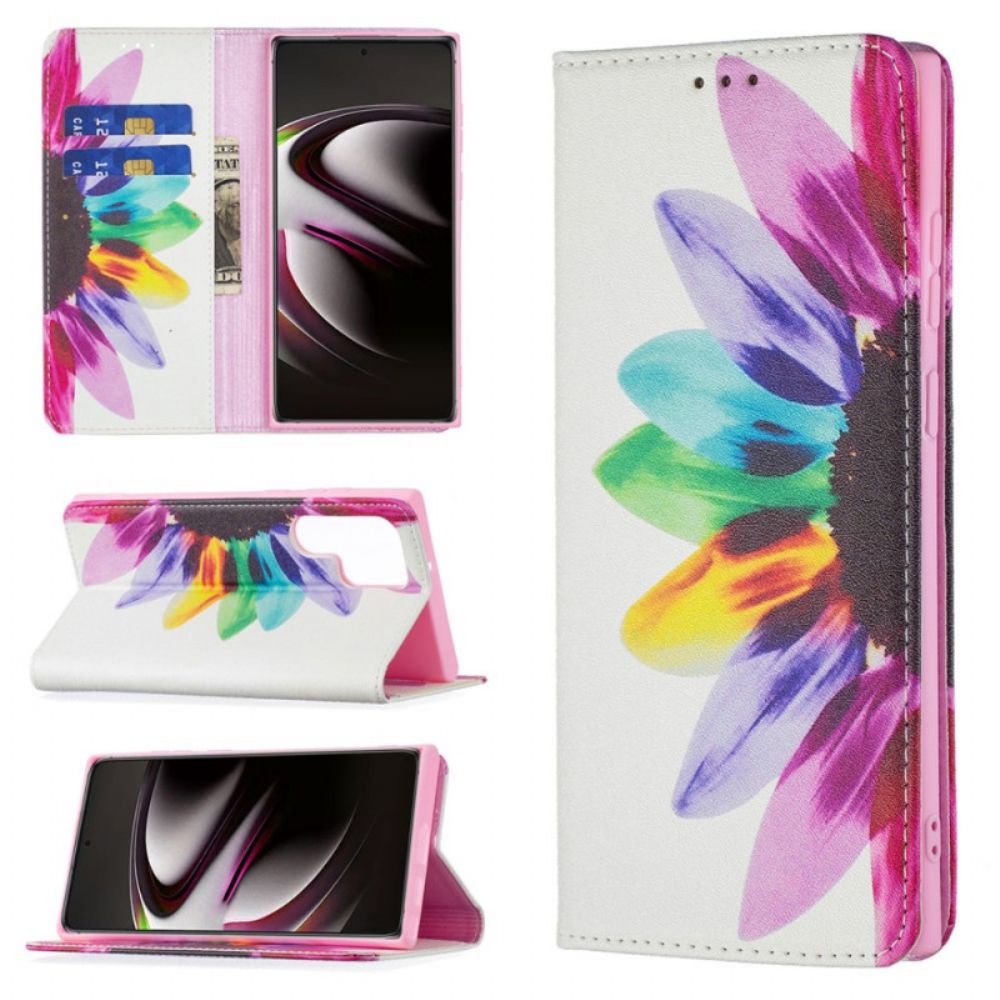 Leren Hoesje voor Samsung Galaxy S22 Ultra 5G Aquarel Bloem