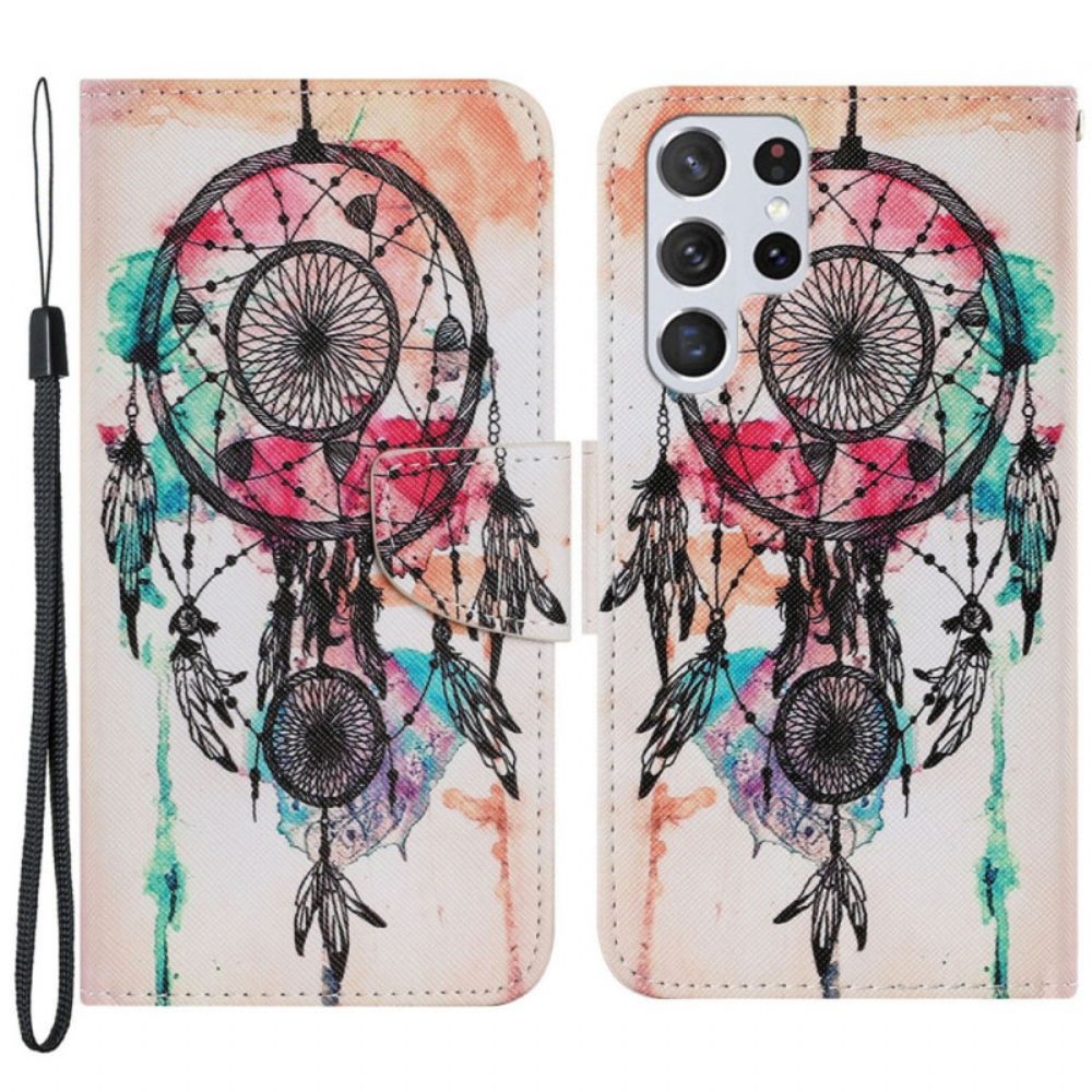 Leren Hoesje voor Samsung Galaxy S22 Ultra 5G Aquarel Dromenvanger