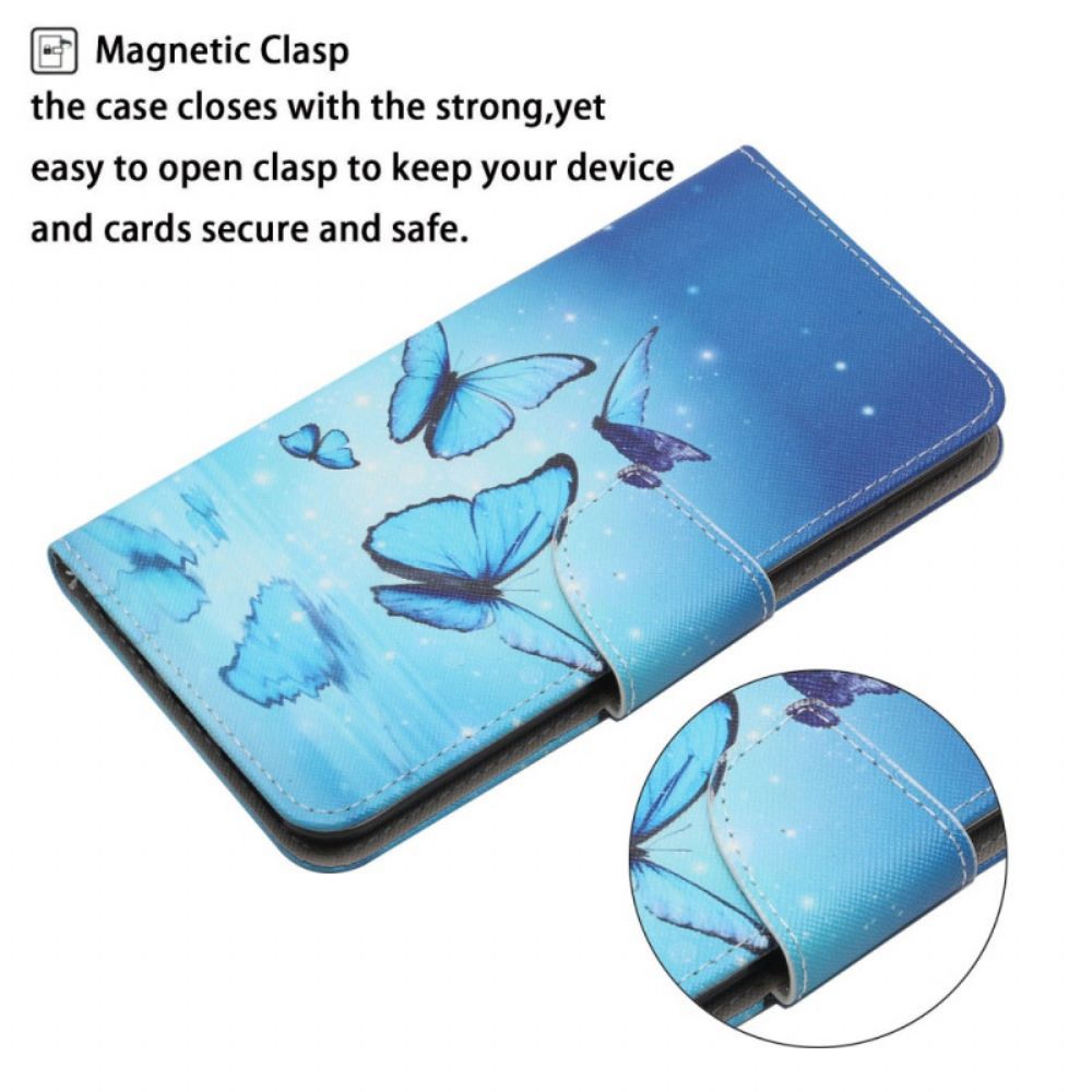 Leren Hoesje voor Samsung Galaxy S22 Ultra 5G Blauwe Vlinders