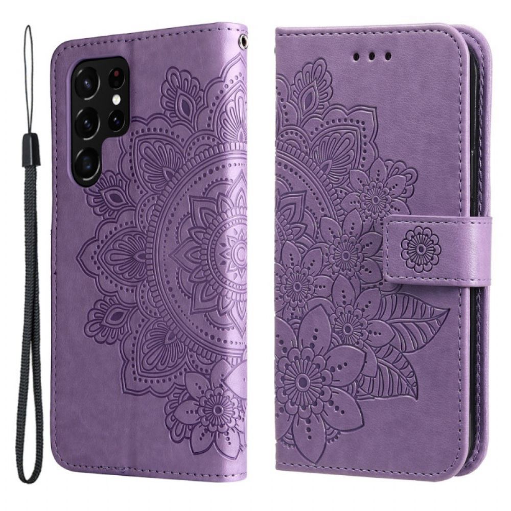 Leren Hoesje voor Samsung Galaxy S22 Ultra 5G Bloemenmandala