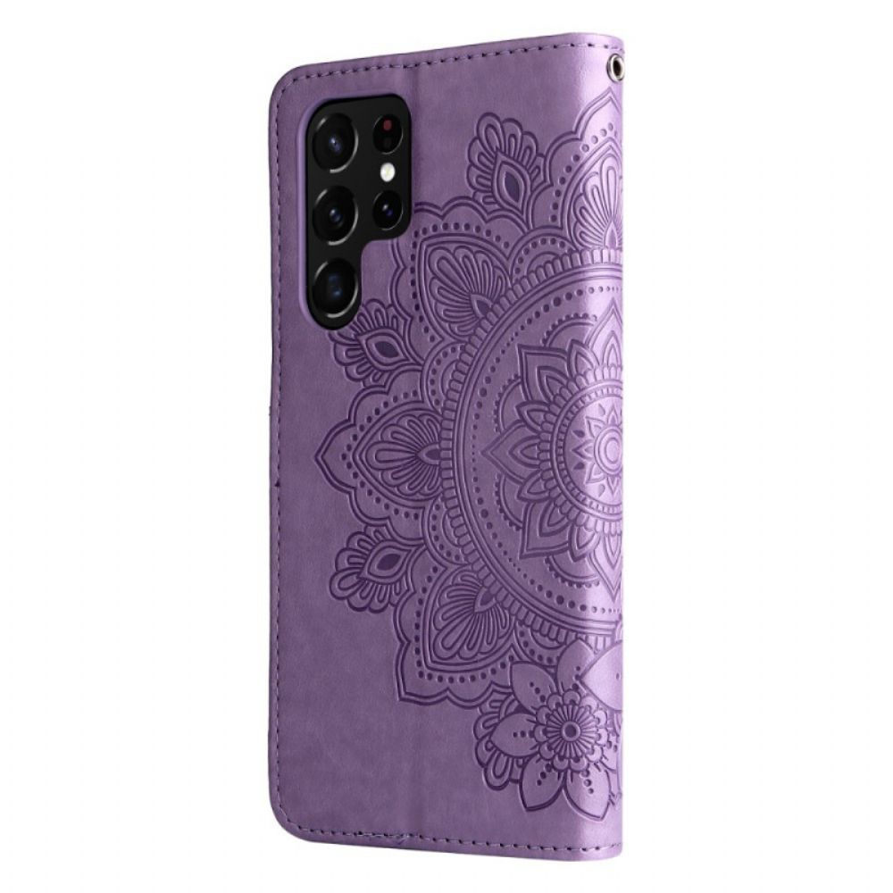 Leren Hoesje voor Samsung Galaxy S22 Ultra 5G Bloemenmandala