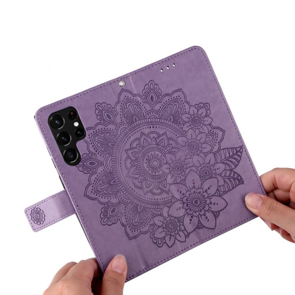 Leren Hoesje voor Samsung Galaxy S22 Ultra 5G Bloemenmandala