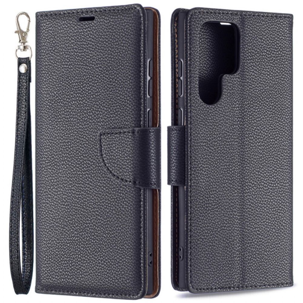 Leren Hoesje voor Samsung Galaxy S22 Ultra 5G Folio-hoesje Litchi Flap Schuin