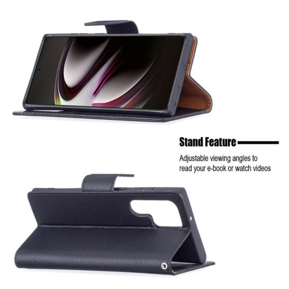 Leren Hoesje voor Samsung Galaxy S22 Ultra 5G Folio-hoesje Litchi Flap Schuin