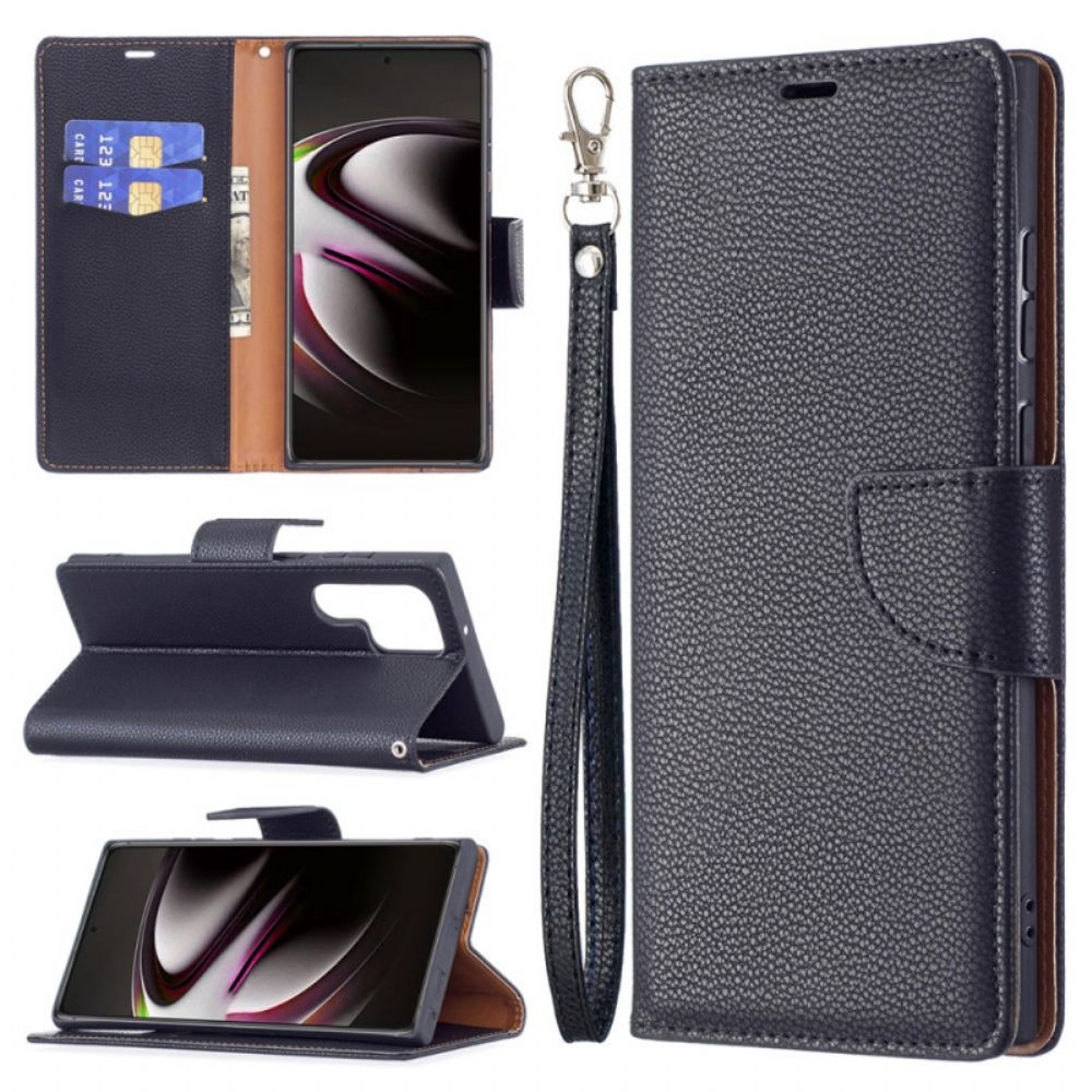 Leren Hoesje voor Samsung Galaxy S22 Ultra 5G Folio-hoesje Litchi Flap Schuin