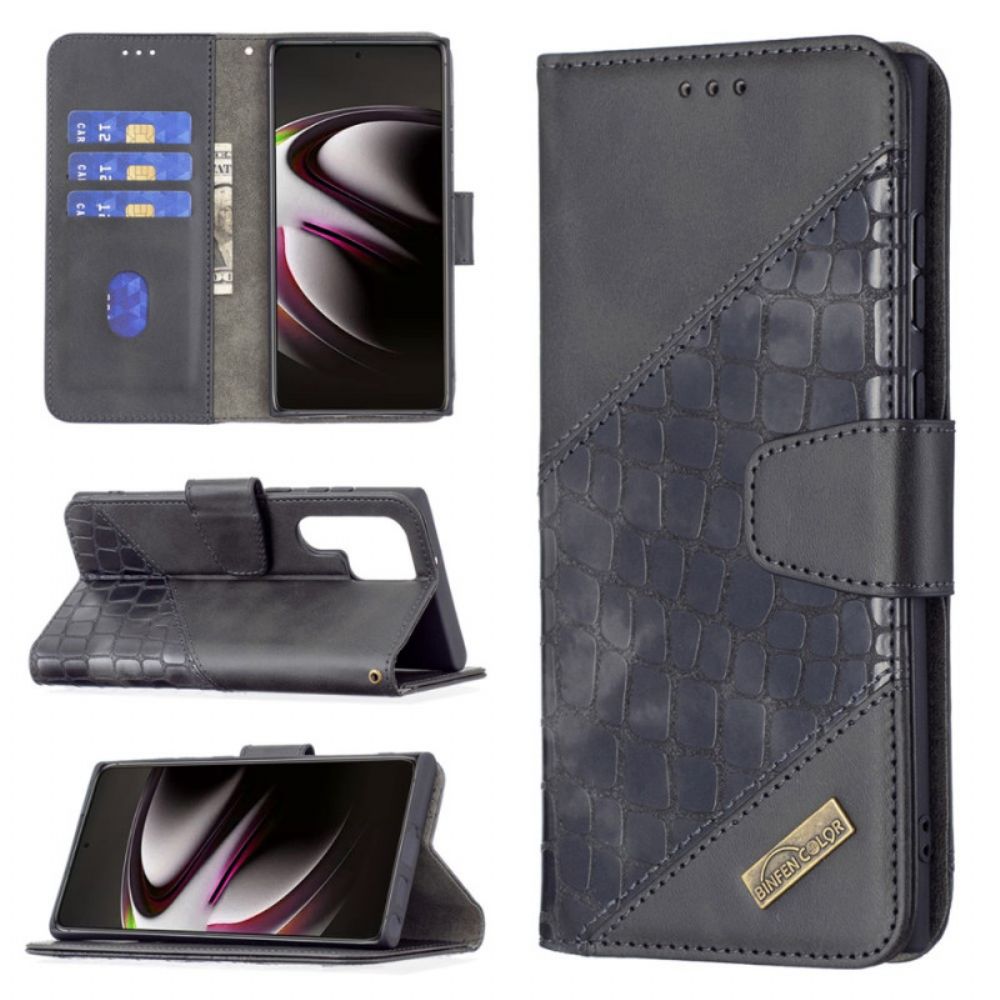 Leren Hoesje voor Samsung Galaxy S22 Ultra 5G Klassiek Krokodillenleereffect