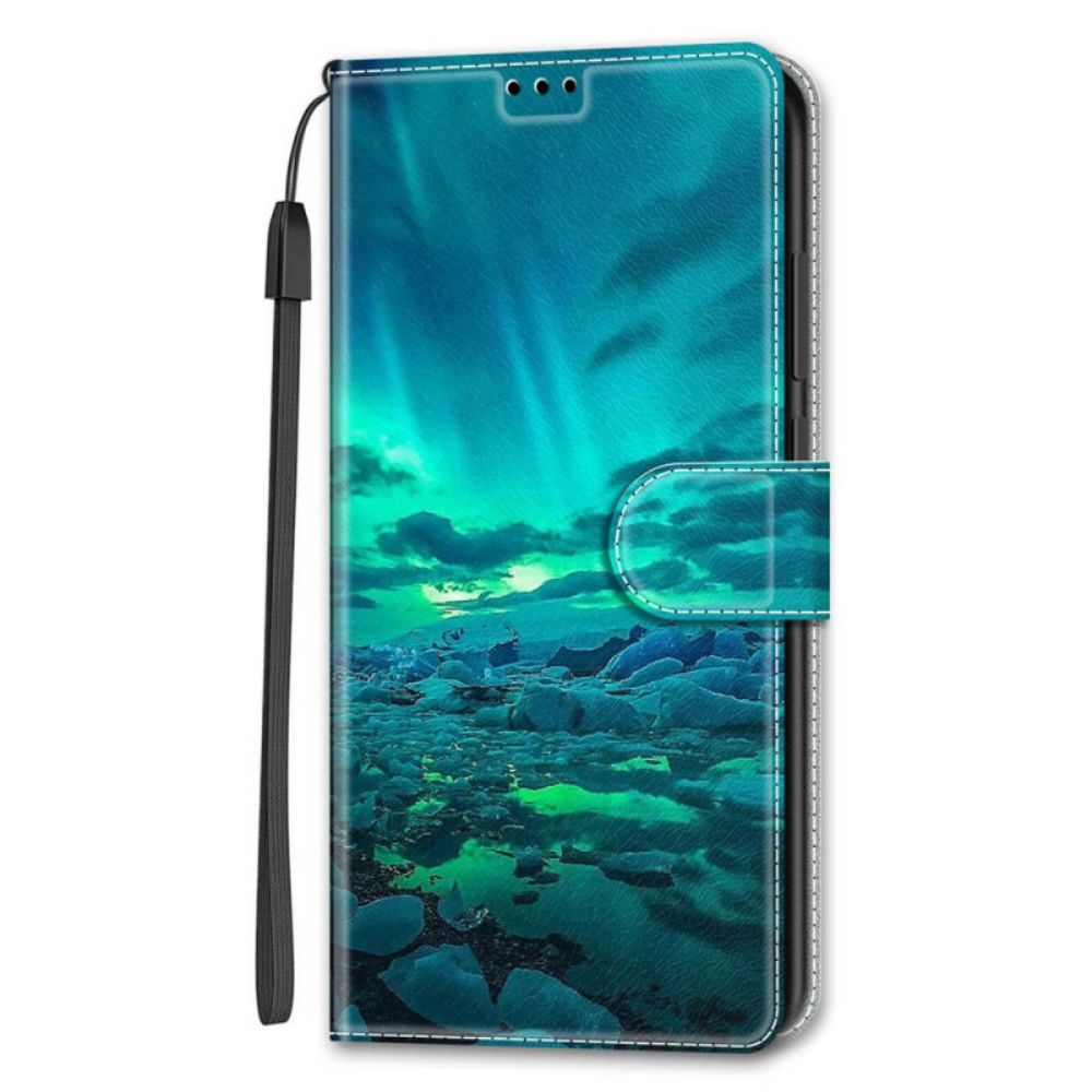 Leren Hoesje voor Samsung Galaxy S22 Ultra 5G Met Ketting Landschap Band