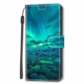 Leren Hoesje voor Samsung Galaxy S22 Ultra 5G Met Ketting Landschap Band