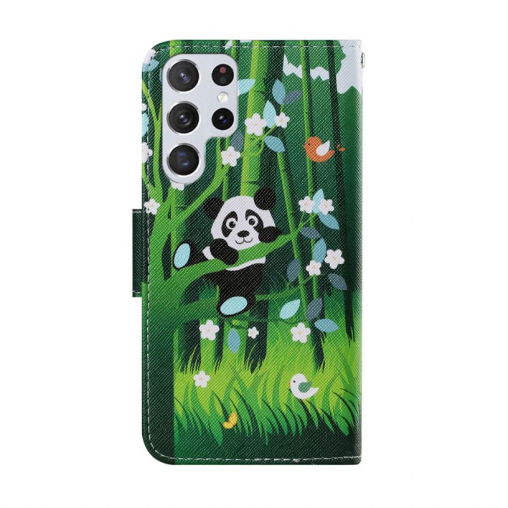 Leren Hoesje voor Samsung Galaxy S22 Ultra 5G Pandawandeling