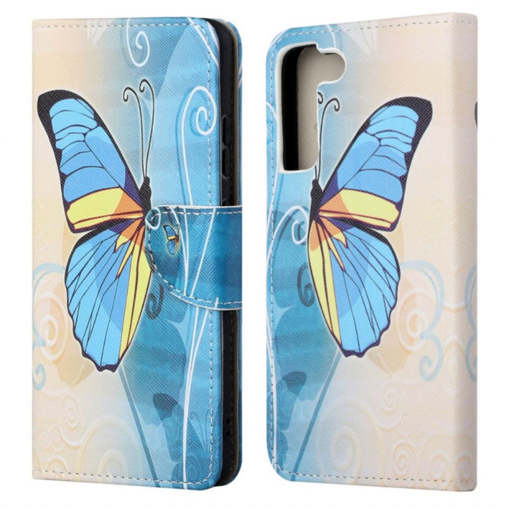 Leren Hoesje voor Samsung Galaxy S22 Ultra 5G Soevereine Vlinders