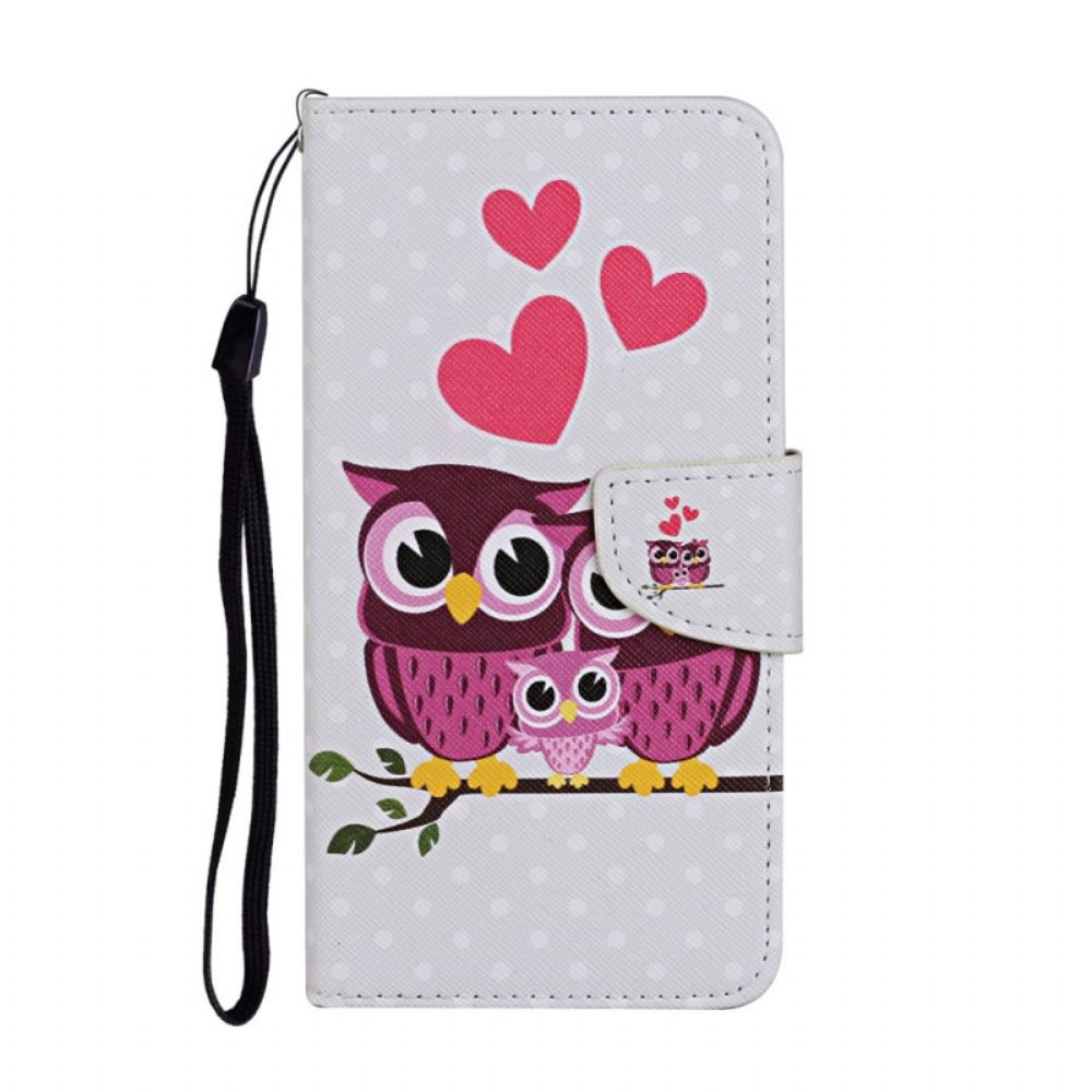 Leren Hoesje voor Samsung Galaxy S22 Ultra 5G Uilenfamilie Met Lanyard