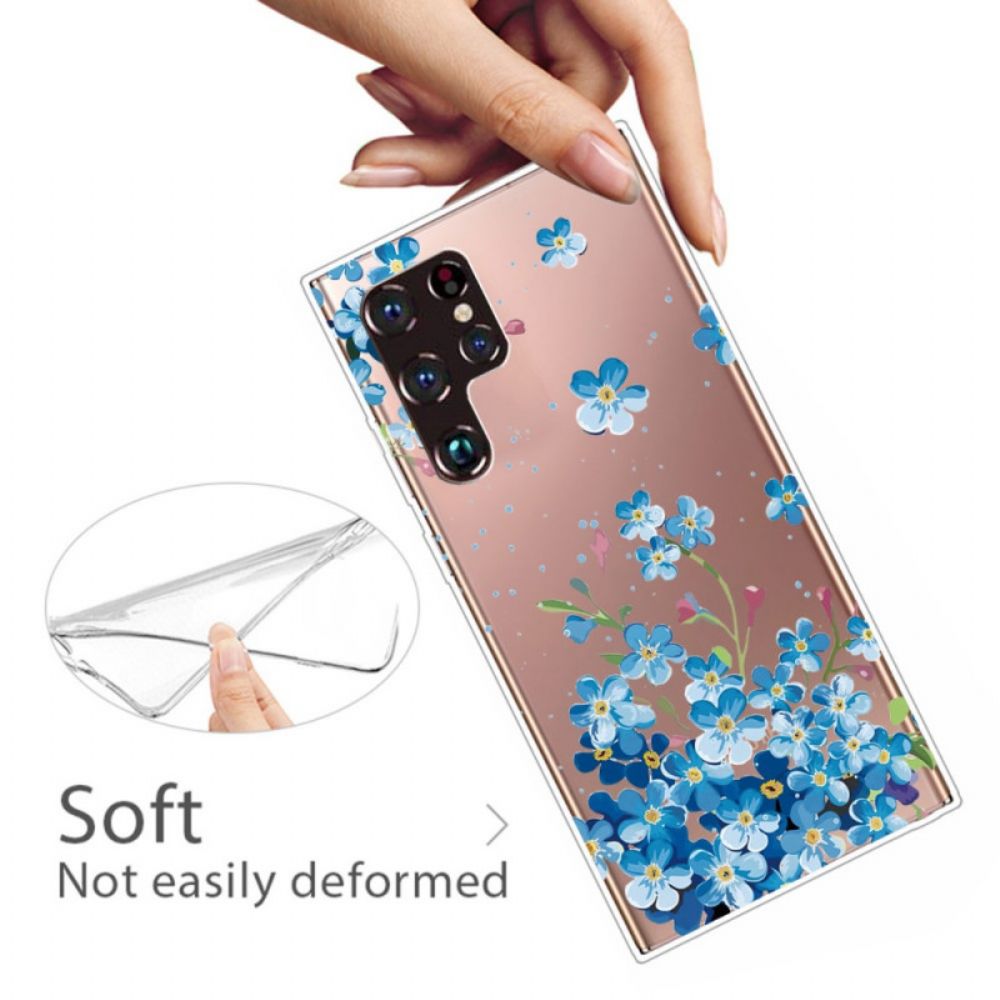 Telefoonhoesje voor Samsung Galaxy S22 Ultra 5G Blauwe Bloemen