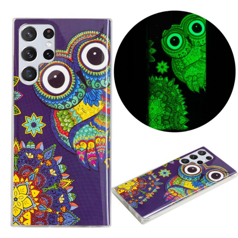 Telefoonhoesje voor Samsung Galaxy S22 Ultra 5G Fluorescerende Uil Mandala