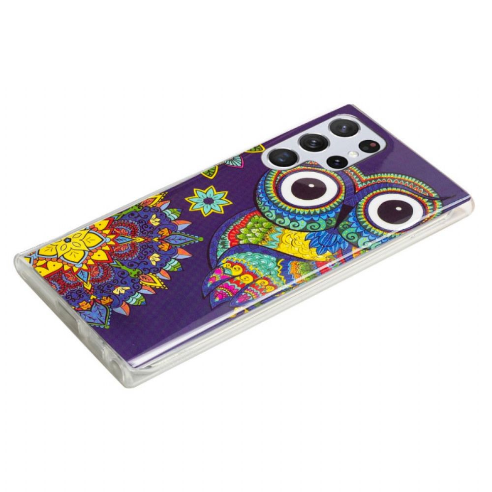 Telefoonhoesje voor Samsung Galaxy S22 Ultra 5G Fluorescerende Uil Mandala