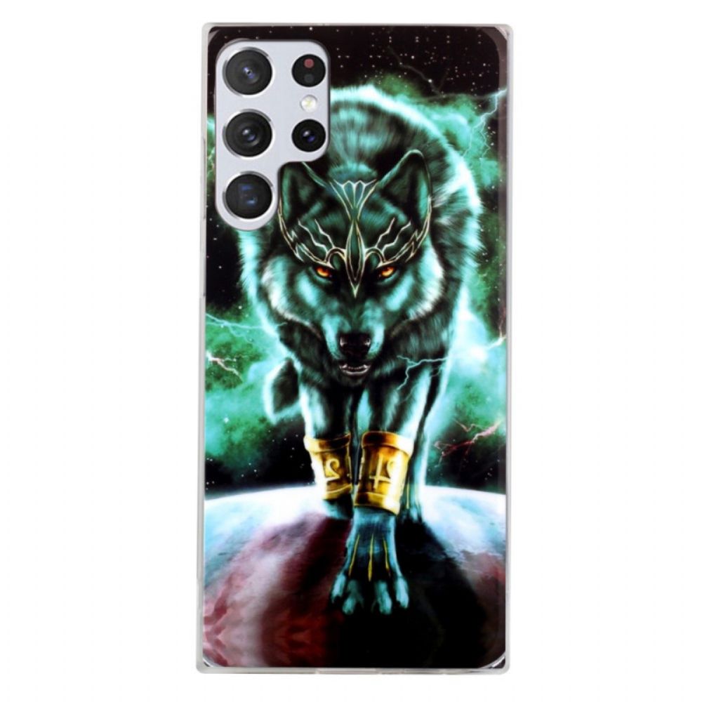 Telefoonhoesje voor Samsung Galaxy S22 Ultra 5G Fluorescerende Wolf