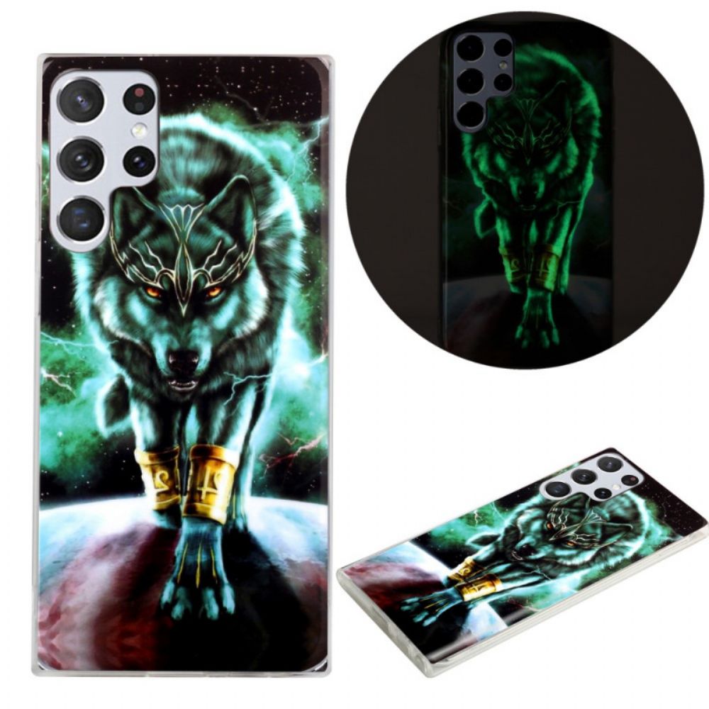 Telefoonhoesje voor Samsung Galaxy S22 Ultra 5G Fluorescerende Wolf