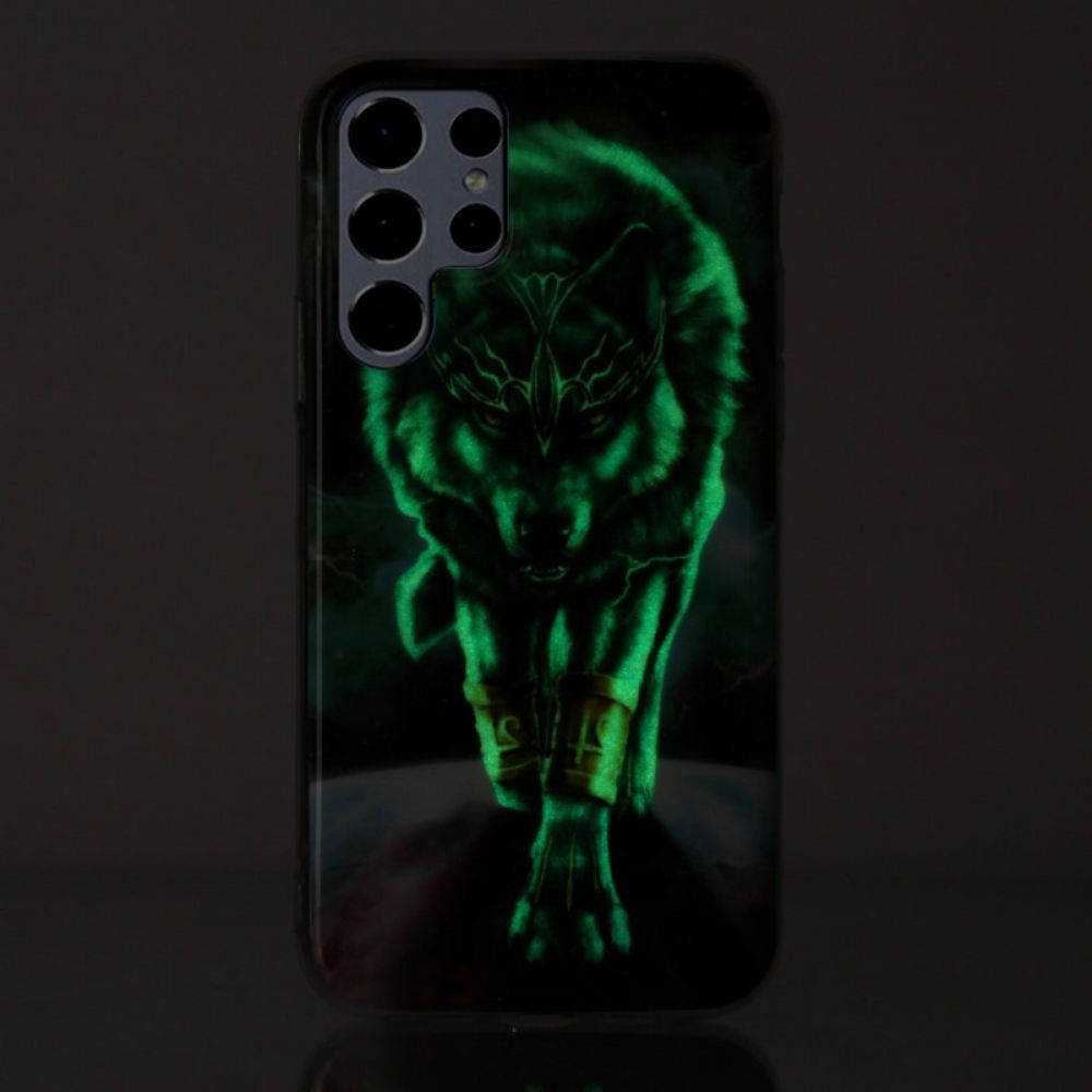 Telefoonhoesje voor Samsung Galaxy S22 Ultra 5G Fluorescerende Wolf