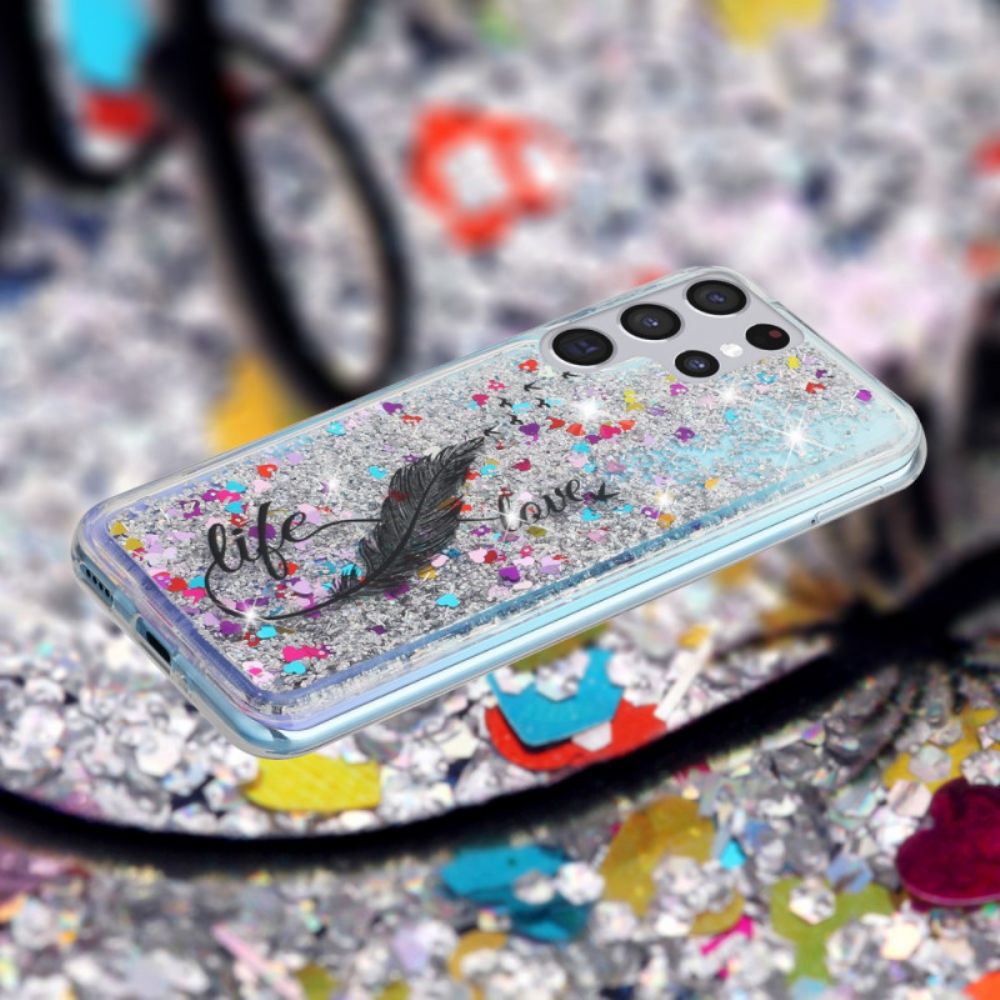 Telefoonhoesje voor Samsung Galaxy S22 Ultra 5G Leven En Liefde Glitter