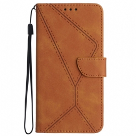 Flip Case Leren Sony Xperia 1 Vi Lijnen En Gestippelde Bandjes