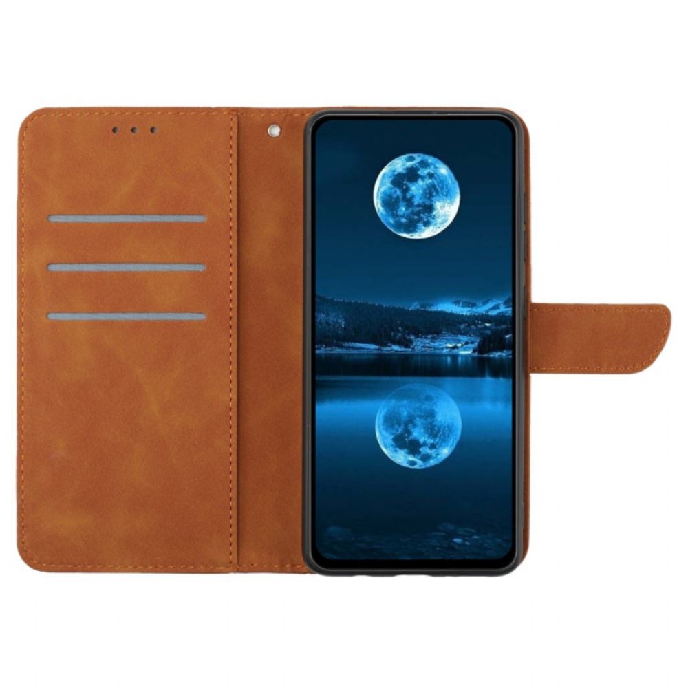 Flip Case Leren Sony Xperia 1 Vi Lijnen En Gestippelde Bandjes