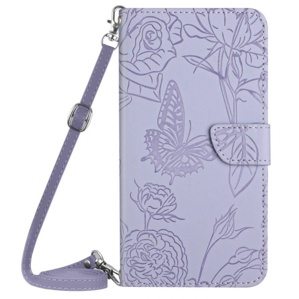 Flip Case Leren Sony Xperia 1 Vi Vlinderprint Met Schouderband