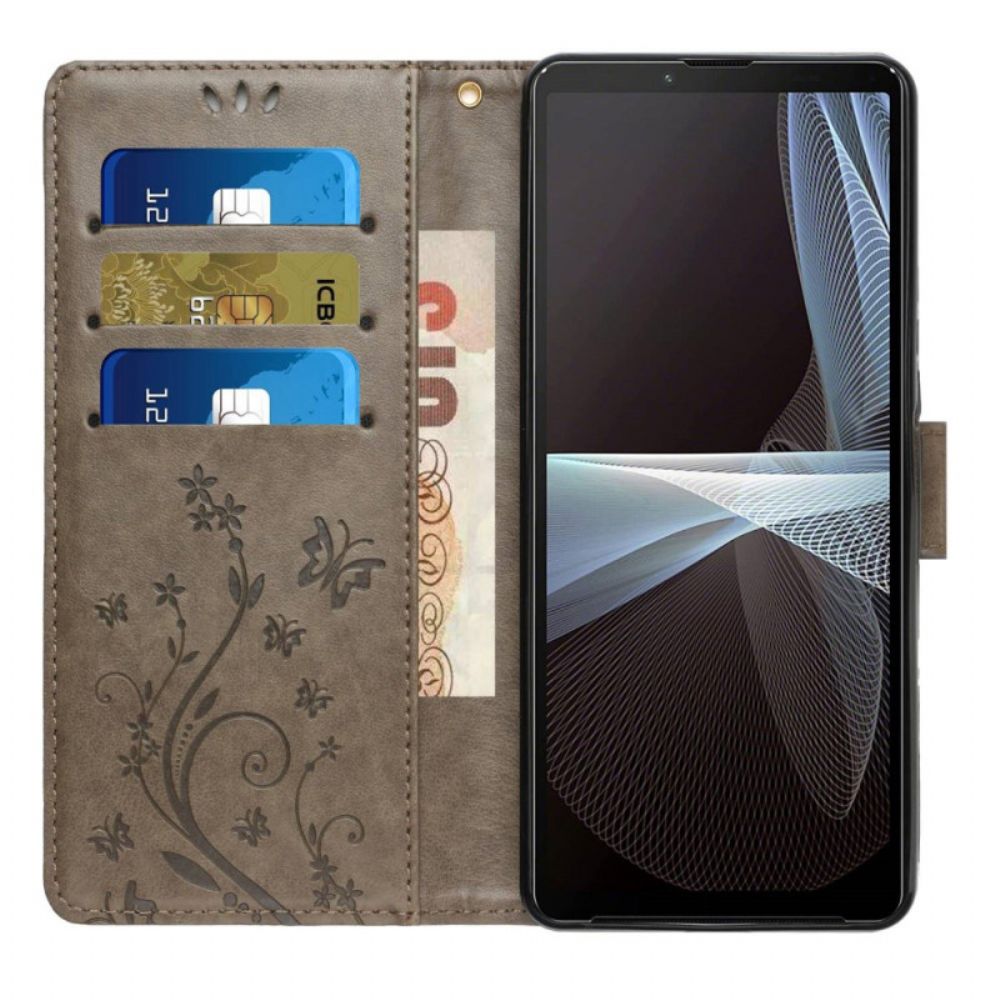 Folio-hoesje Sony Xperia 1 Vi Telefoonhoesje Bloemen En Vlinders Met Riem