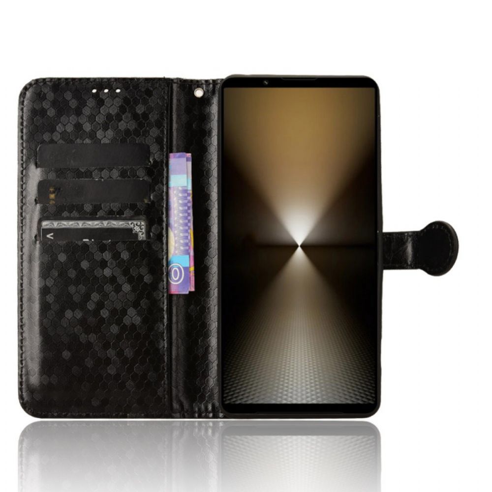 Leren Hoesje Sony Xperia 1 Vi Glanzende Stippen Met Bandje Bescherming Hoesje