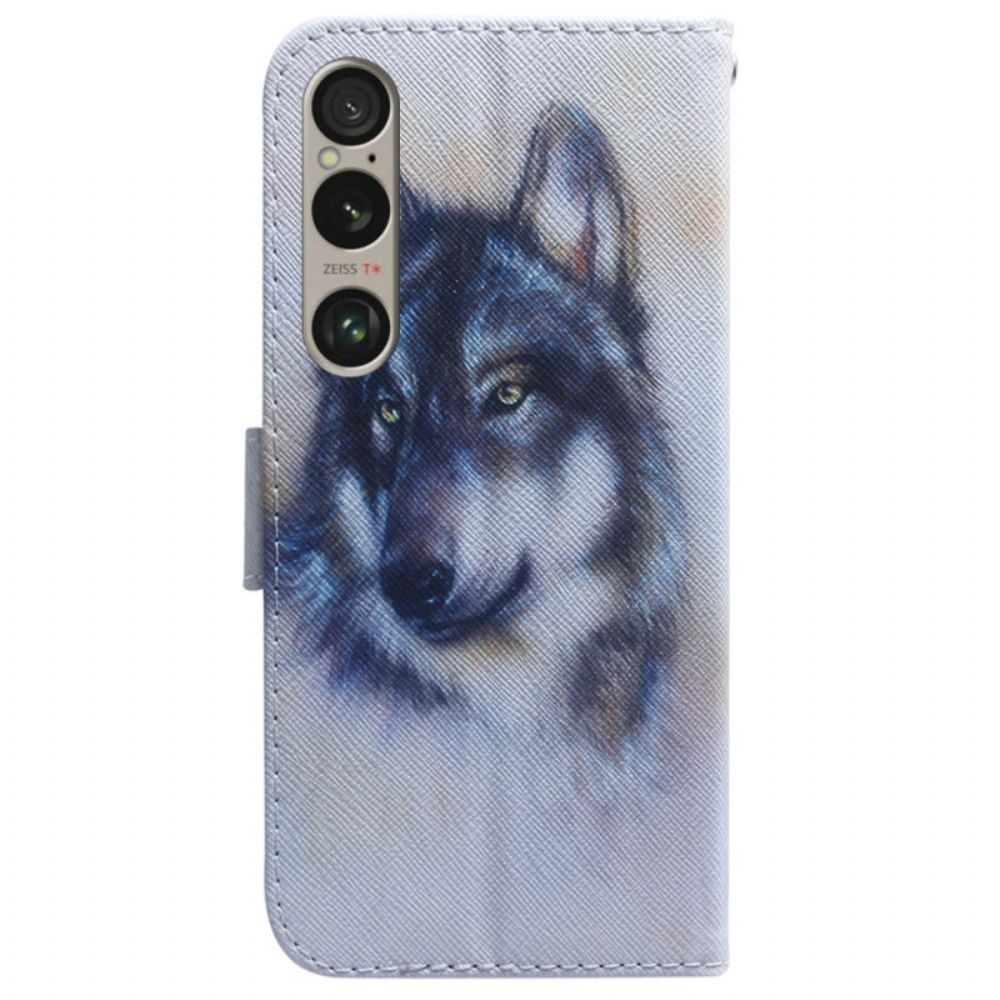 Leren Hoesje Sony Xperia 1 Vi Wolvenaquarel Bescherming Hoesje