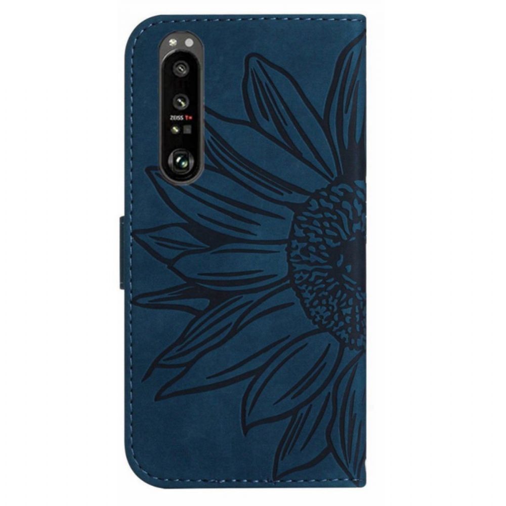 Leren Hoesje Sony Xperia 1 Vi Zonnebloemprint Met Riempje