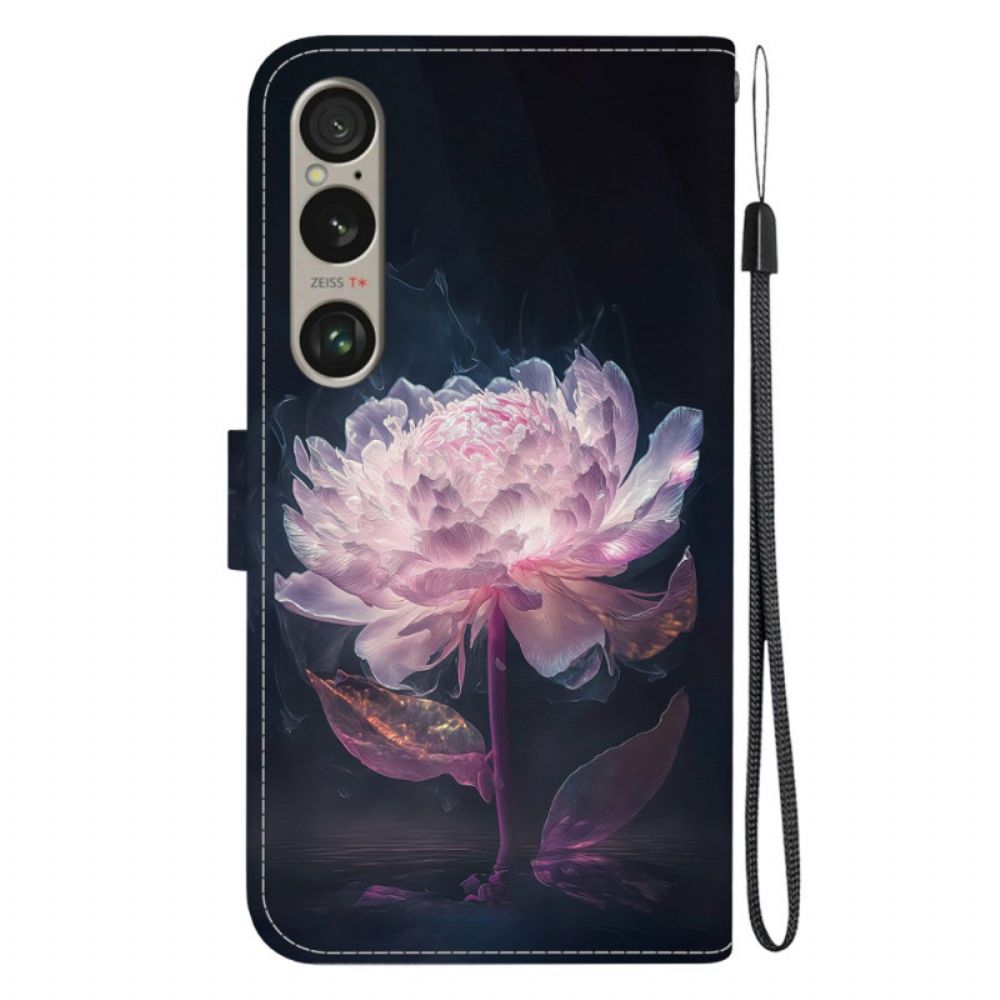 Leren Hoesje Voor Sony Xperia 1 Vi Paarse Pioen