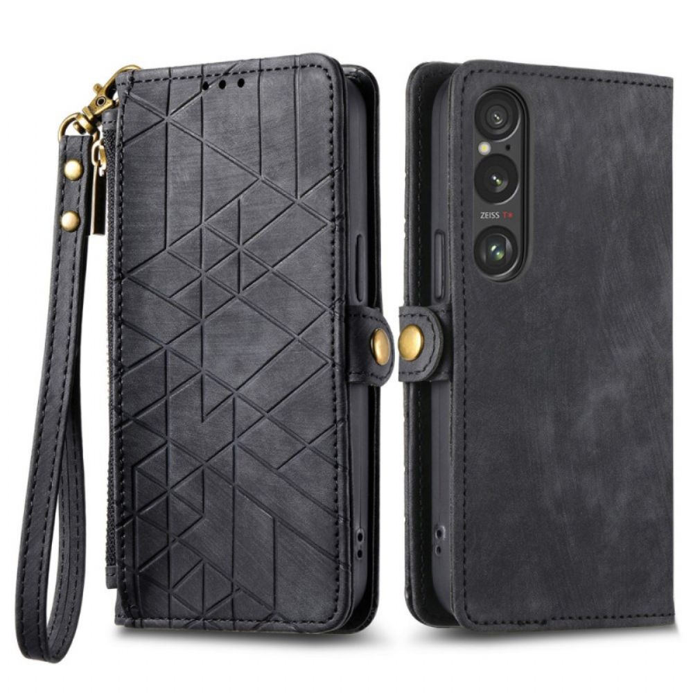 Leren Hoesje Voor Sony Xperia 1 Vi Portemonnee Met Geometrisch Patroon