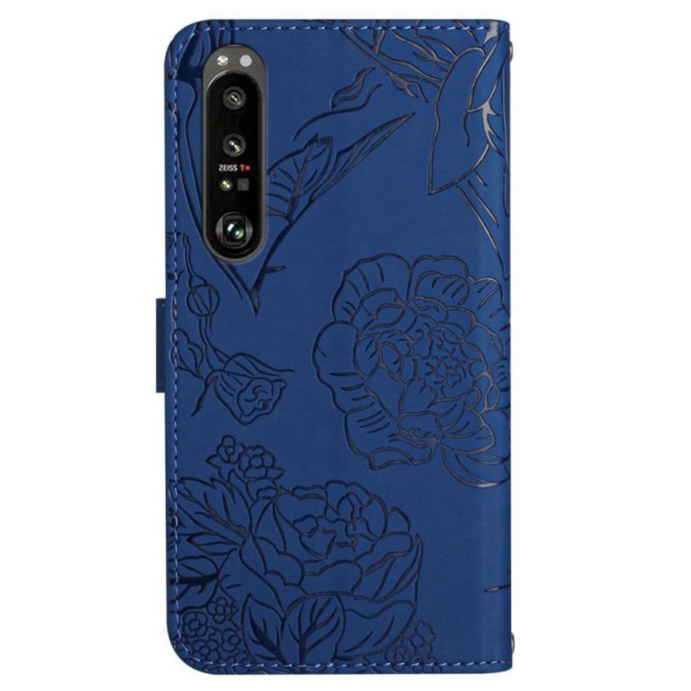 Leren Hoesje Voor Sony Xperia 1 Vi Vlinderprint Met Bandje