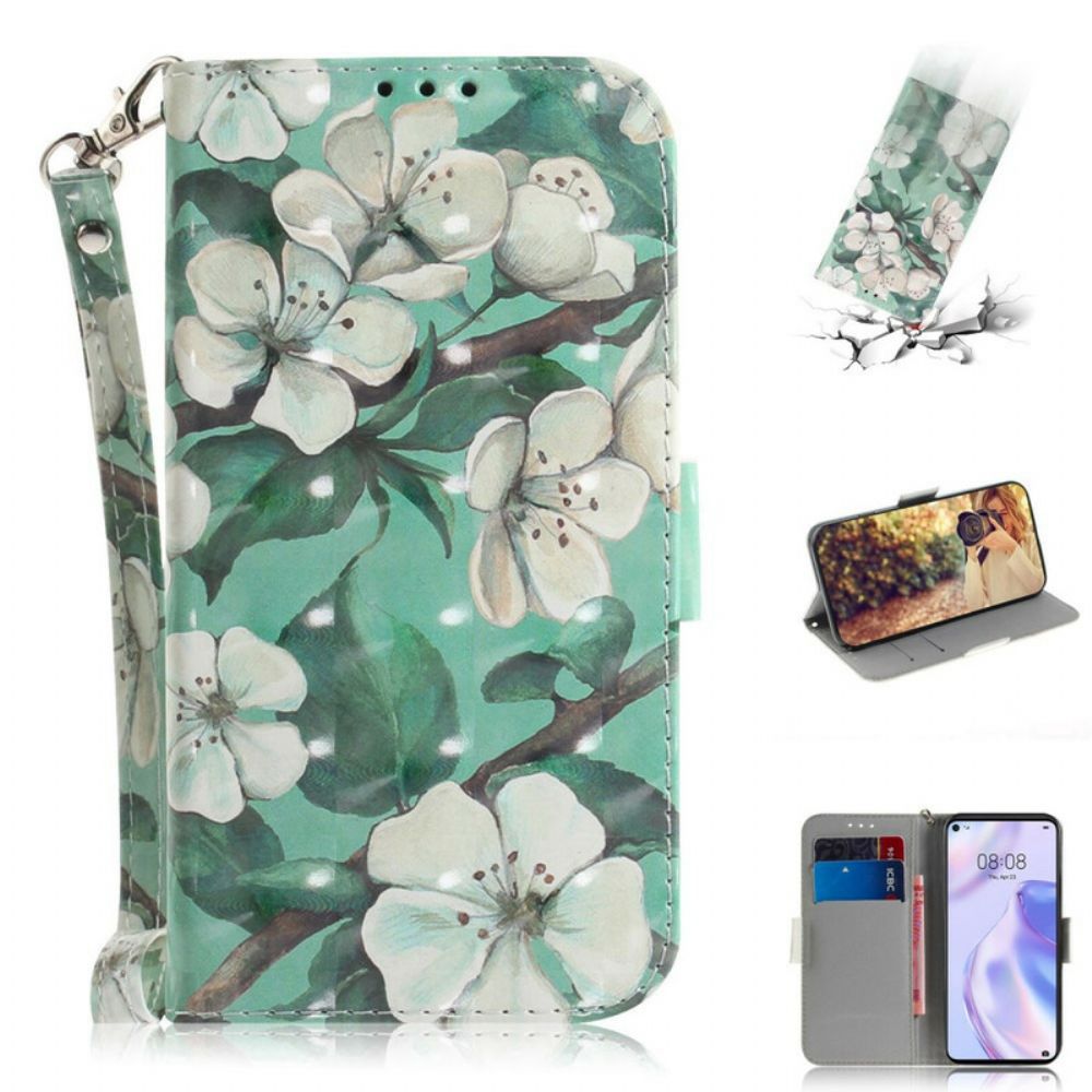 Leren Hoesje voor Huawei P40 Lite 5G Met Ketting Thong Bloemenboom