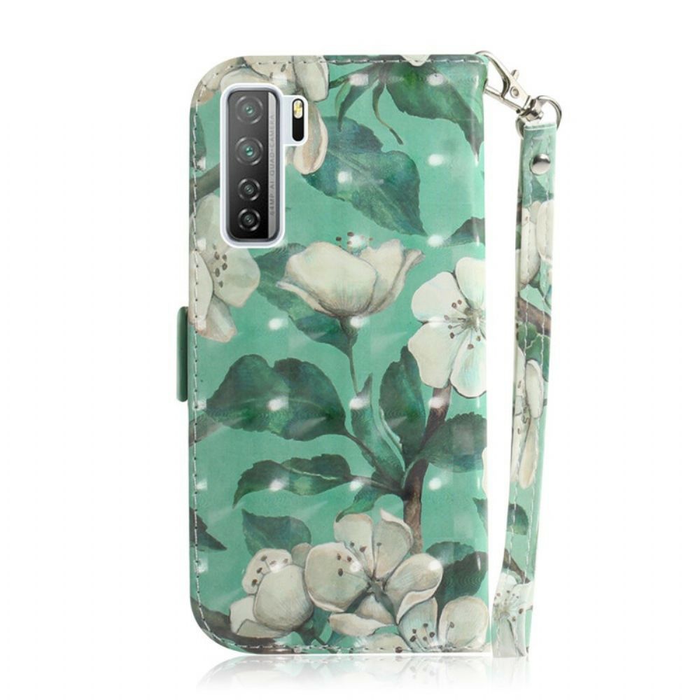 Leren Hoesje voor Huawei P40 Lite 5G Met Ketting Thong Bloemenboom