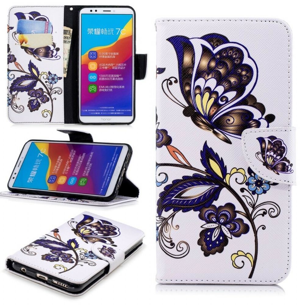 Folio-hoesje voor Huawei Y7 2018 / Honor 7C Vlinder Tatoeage