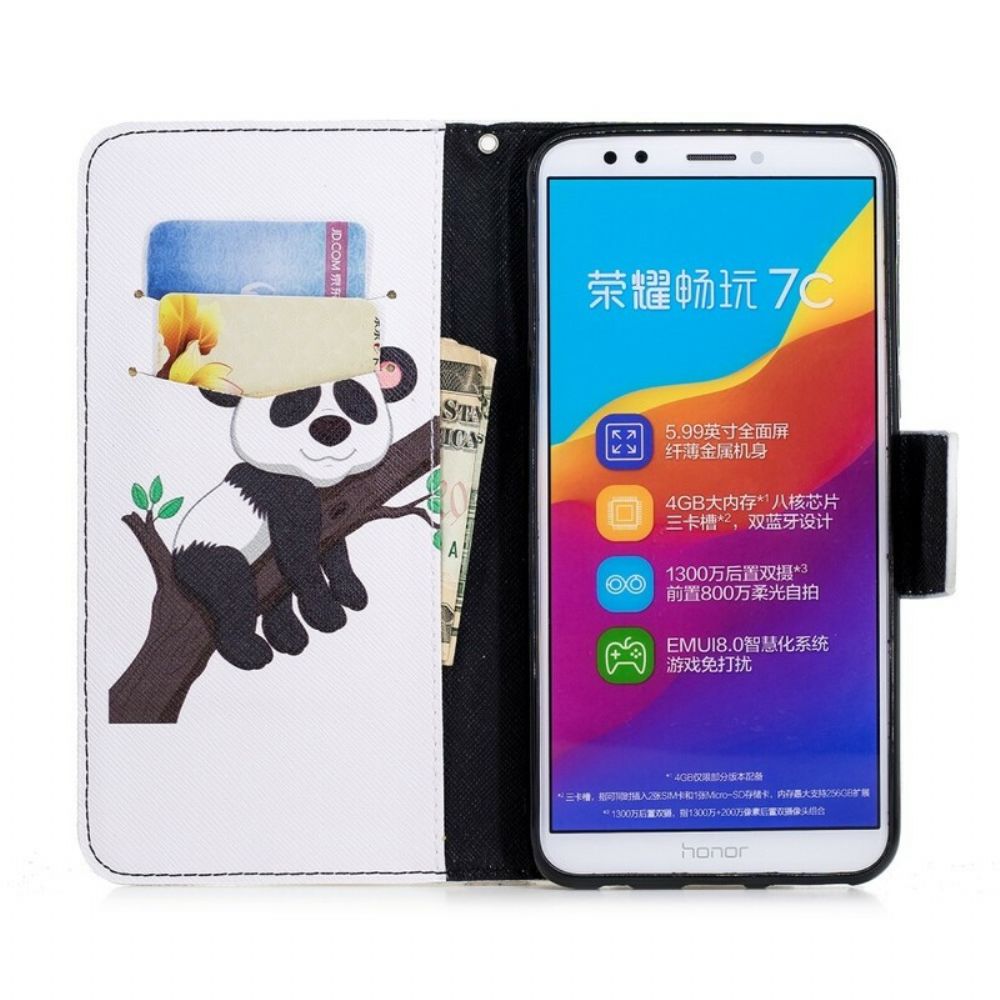 Leren Hoesje voor Huawei Y7 2018 / Honor 7C Luie Panda