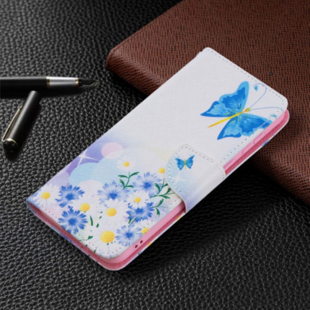 Folio-hoesje voor Huawei P50 Geschilderde Vlinders En Bloemen