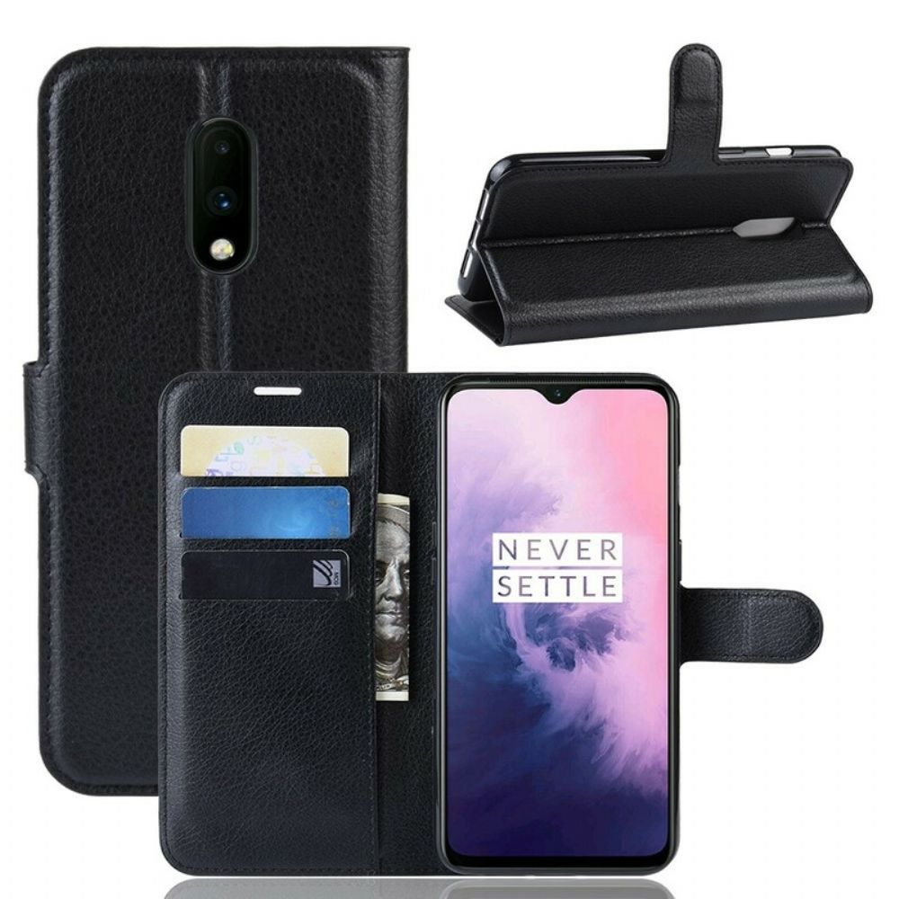 Leren Hoesje voor OnePlus 7 Retro Lychee-effect