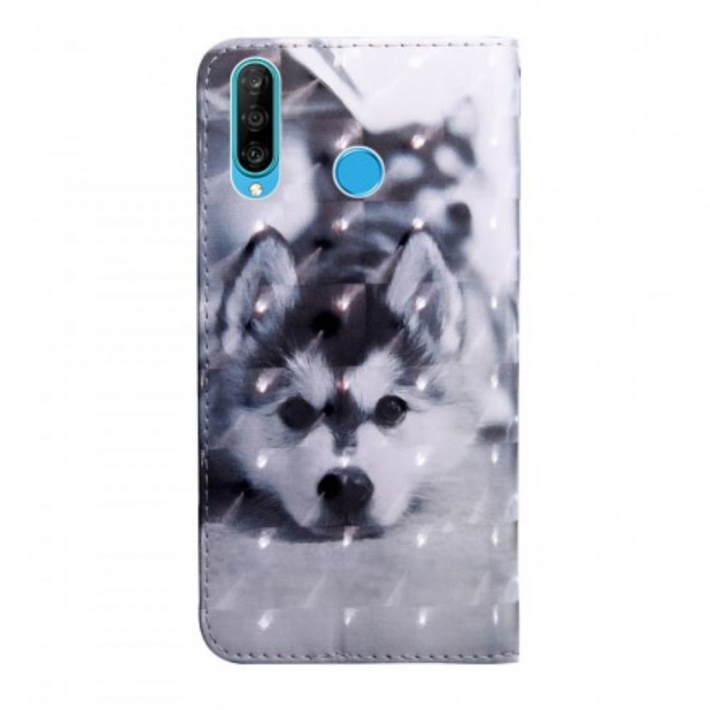 Flip Case voor Huawei P30 Lite Zwart-witte Hond