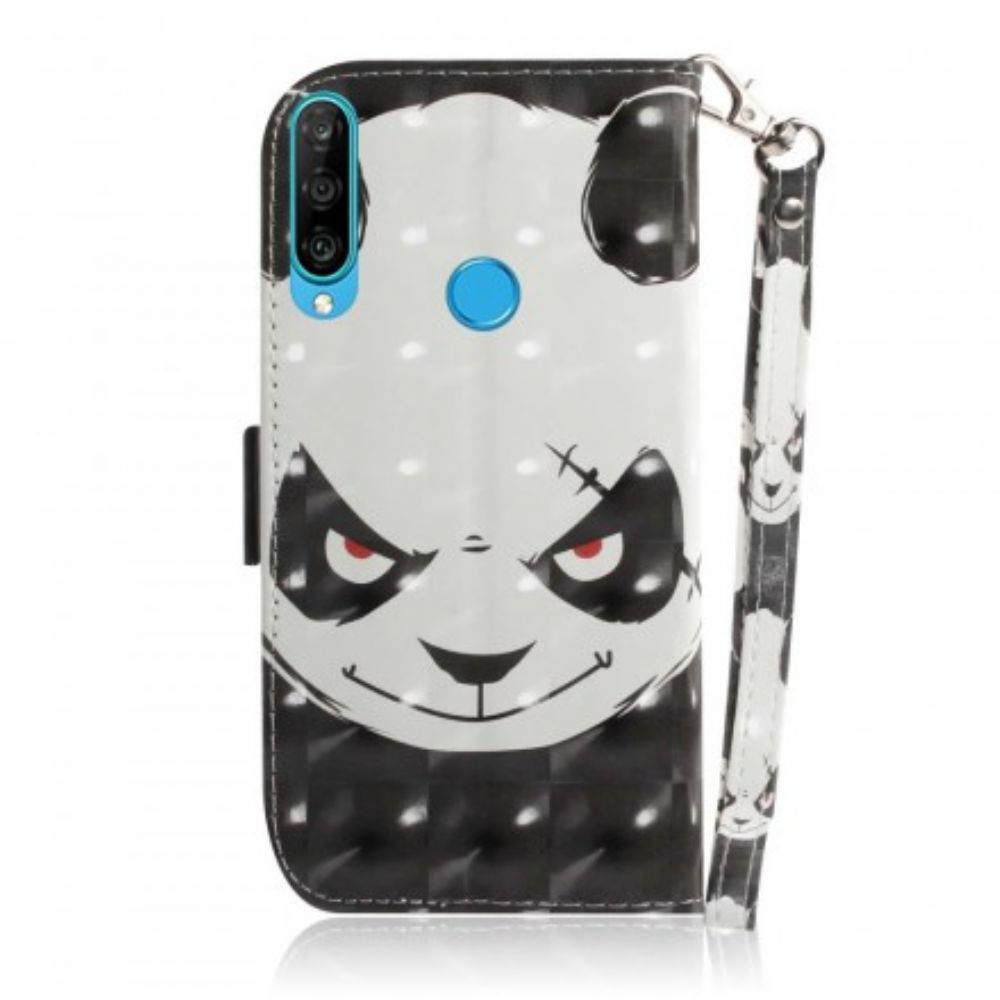 Folio-hoesje voor Huawei P30 Lite Met Ketting Boze Panda Met Riem