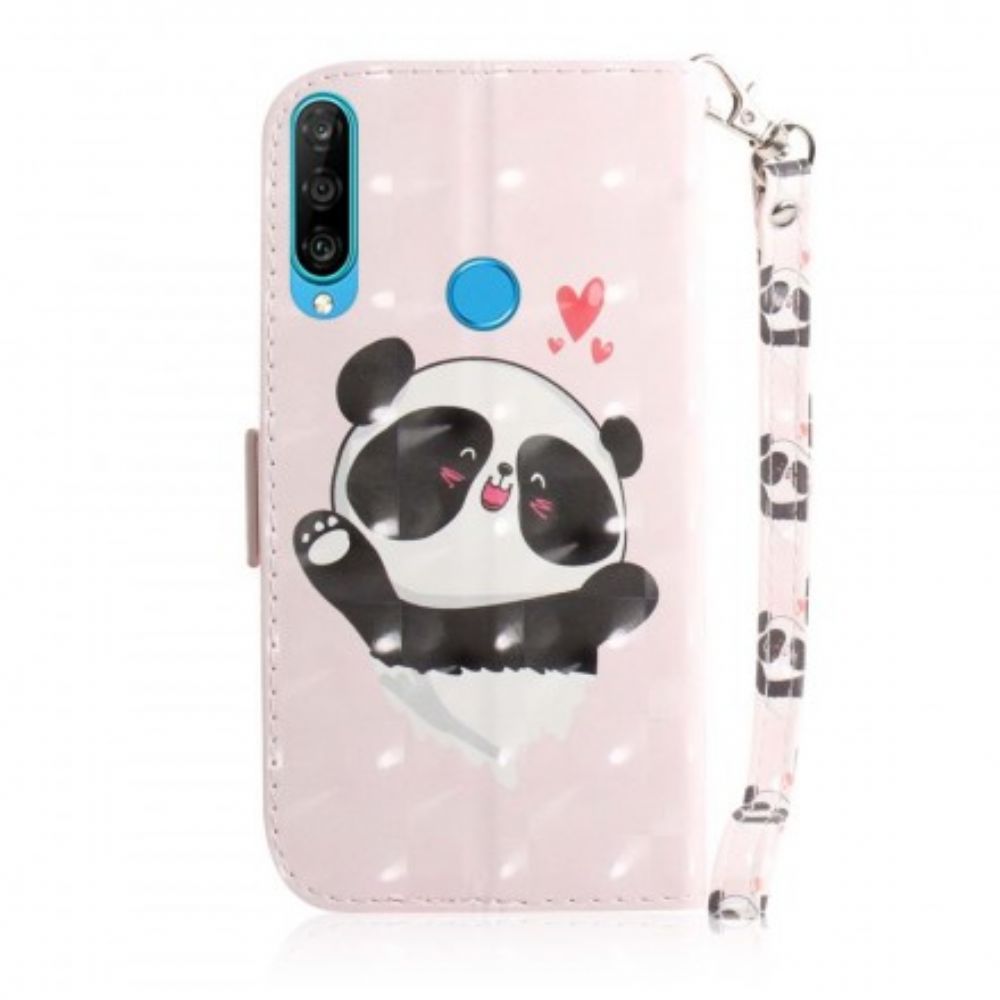 Folio-hoesje voor Huawei P30 Lite Met Ketting Panda Liefde Met Riem