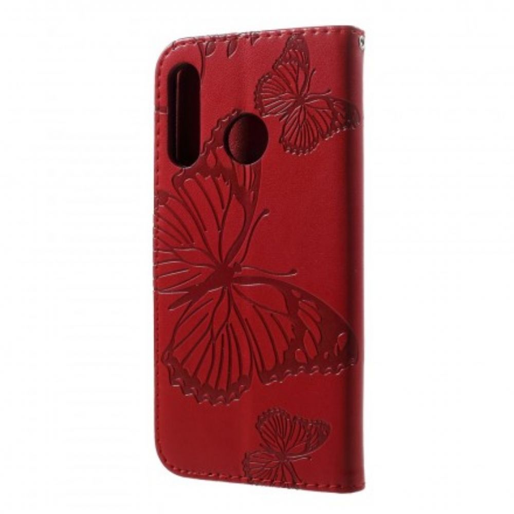 Folio-hoesje voor Huawei P30 Lite Met Ketting Reuzenvlinders Met Bandjes