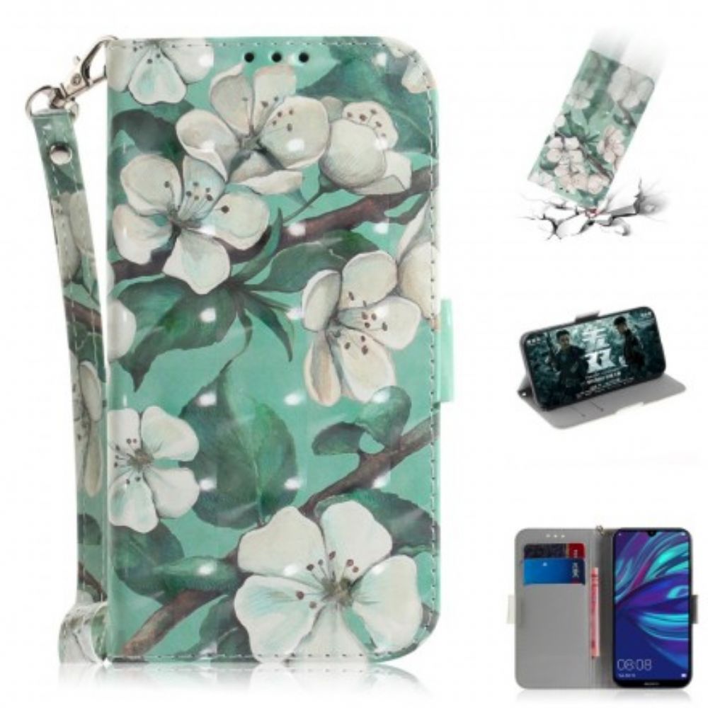 Folio-hoesje voor Huawei P30 Lite Met Ketting Thong Bloementak