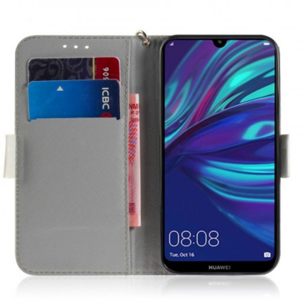 Folio-hoesje voor Huawei P30 Lite Met Ketting Thong Bloementak