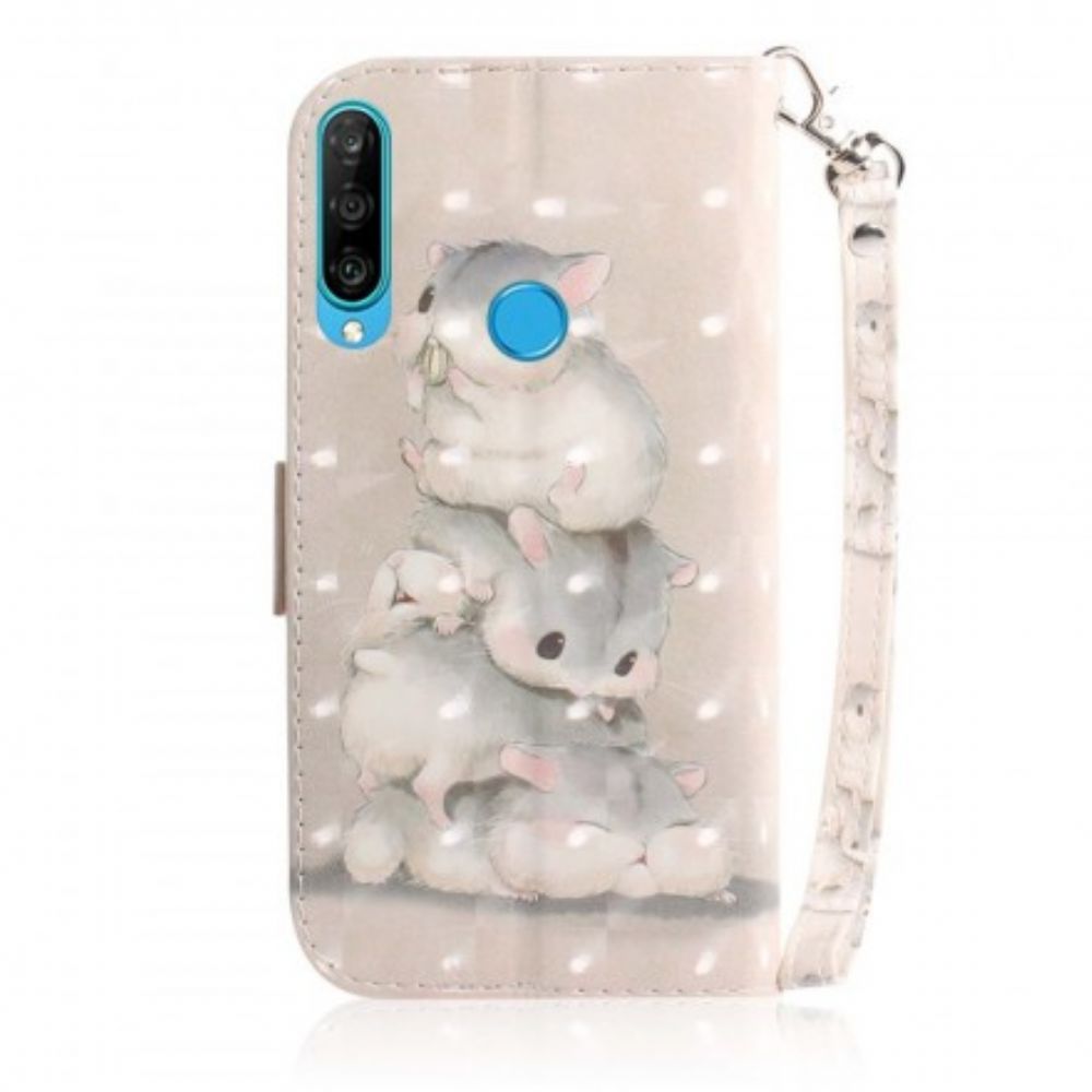 Folio-hoesje voor Huawei P30 Lite Met Ketting Thong Hamsters