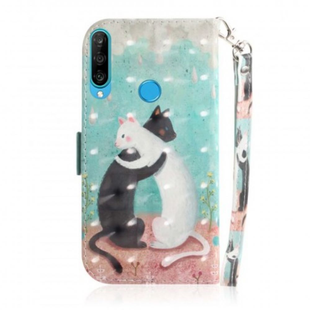 Folio-hoesje voor Huawei P30 Lite Met Ketting Thong Kat Vrienden